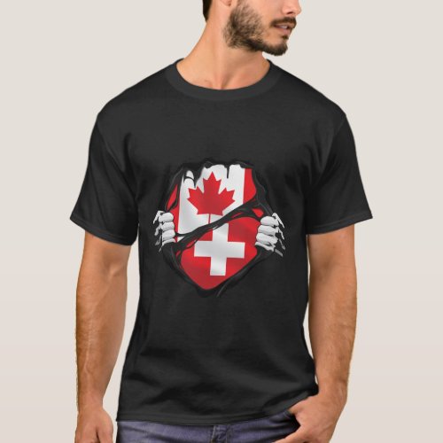 Switzerland Canadian Hands Ripped Roots Flag T_Shirt