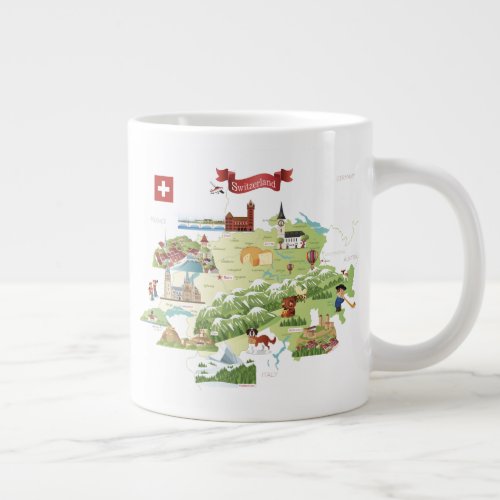 Switzerland Cartoon Map Giant Coffee Mug
