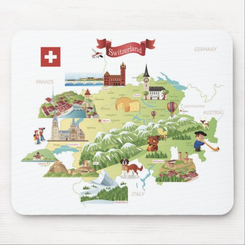 Switzerland Cartoon Map Mouse Pad
