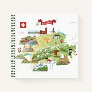 Switzerland Cartoon Map Notebook