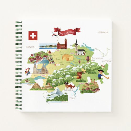 Switzerland Cartoon Map Notebook