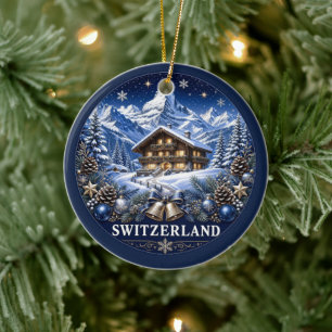Switzerland Chalet Scenic Keepsake Ceramic Ornament