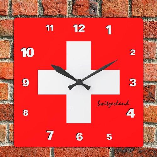 Switzerland Clock patriotic home Swiss Flag Square Wall Clock