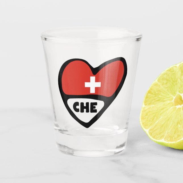 Switzerland Country Code Flag Heart, CHE Shot Glass (Front)