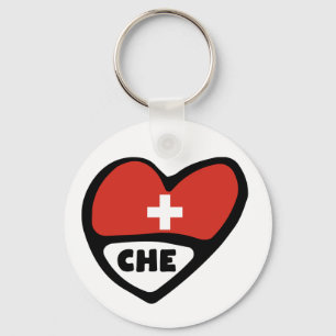 Switzerland Country Code Flag Heart Keyring, CHE Keychain