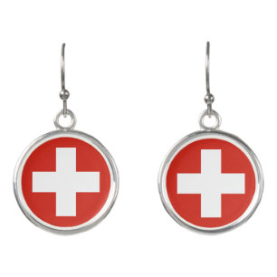 Switzerland country flag roundel symbol army milit earrings