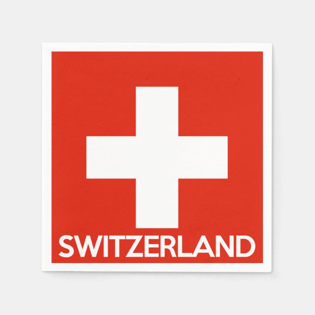 Switzerland country flag symbol name text swiss paper napkins (Front)
