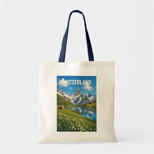 Switzerland Cows Cow Illustration Travel Art Retro Tote Bag