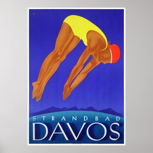 Switzerland Davos Vintage Travel Poster Restored