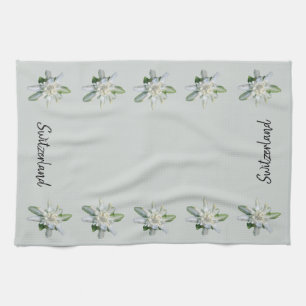 Switzerland Edelweiss flowers Switzerland script Kitchen Towel