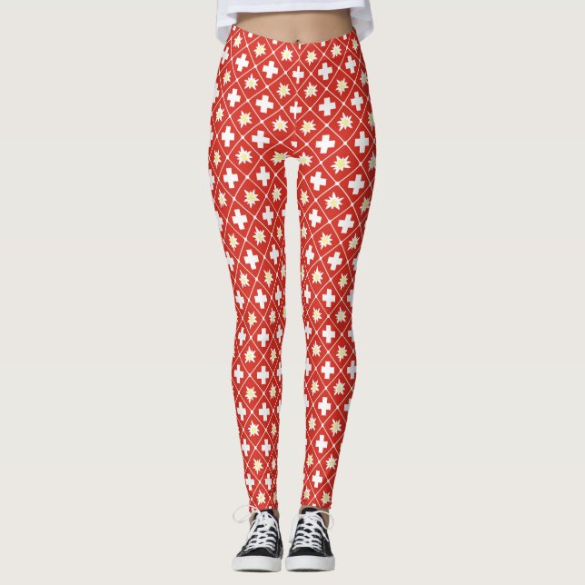 Switzerland Edelweiss pattern Leggings (Front)