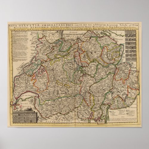 Switzerland engraved map poster