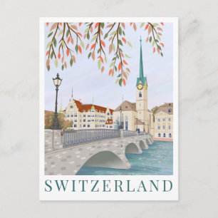 Switzerland Europe Travel Illustration Postcard