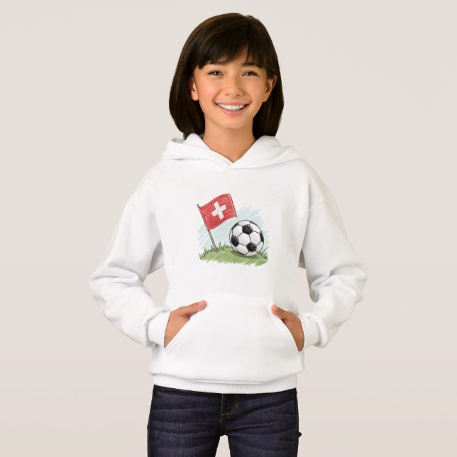 Switzerland flag and crayon-style soccer ball hoodie (Front Full)