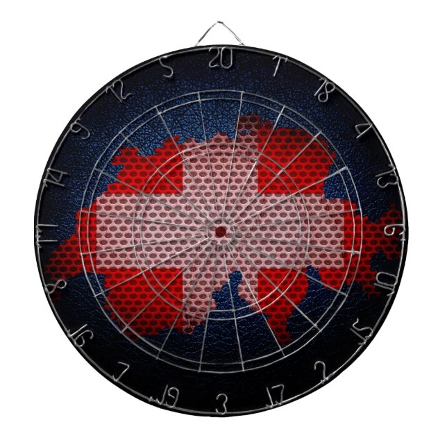 Switzerland Flag and Map Dartboard With Darts (Front)