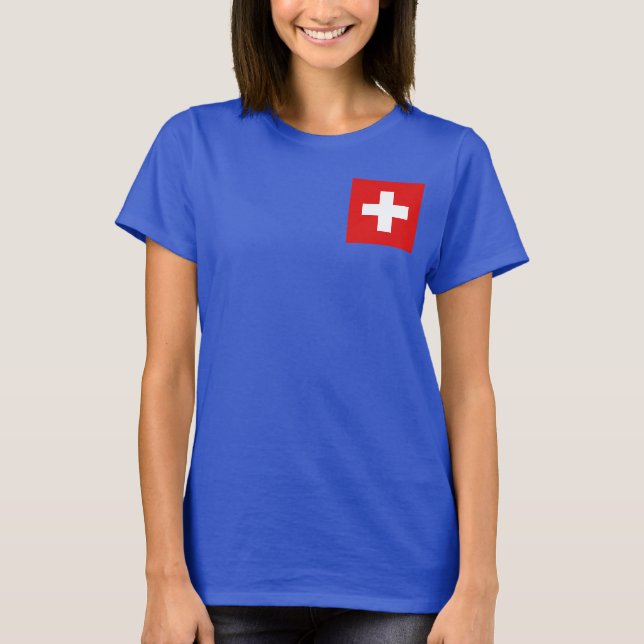 Switzerland Flag and Map dk T-Shirt (Front)