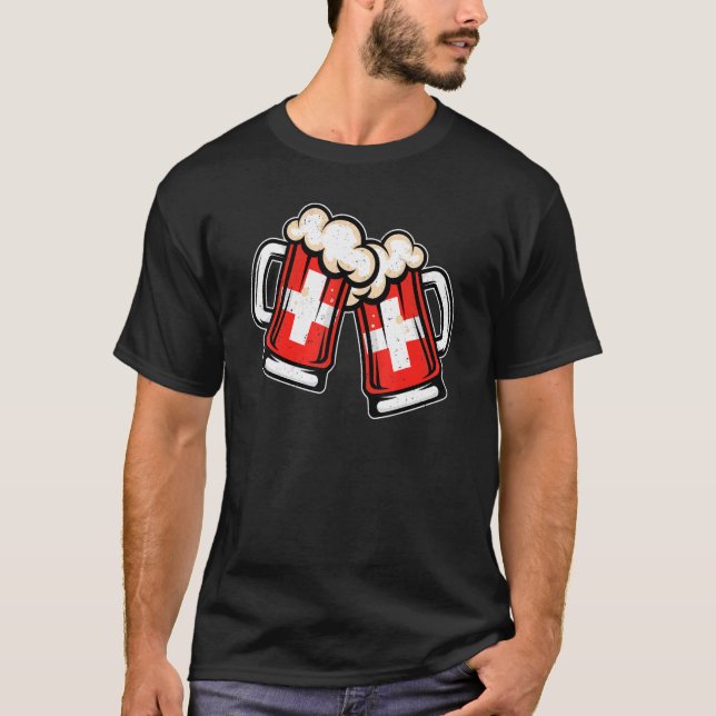 Switzerland Flag Beer Mug   Cool Swiss Beer T-Shirt (Front)