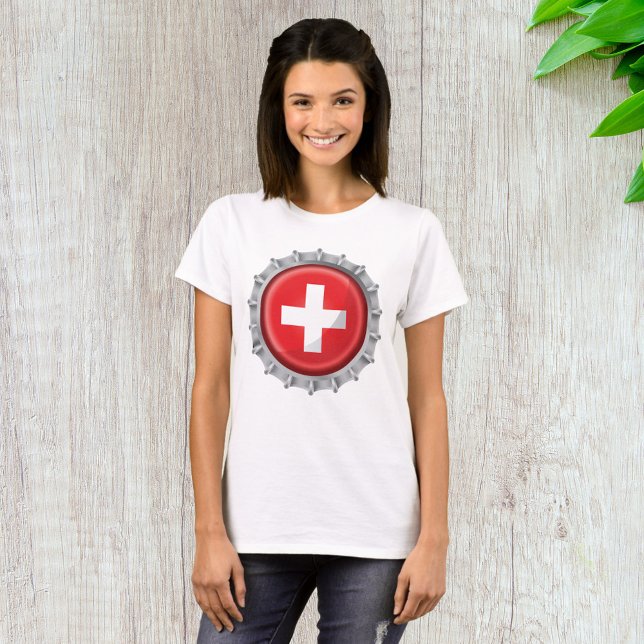 Switzerland Flag Bottle Cap T-Shirt (Creator Uploaded)
