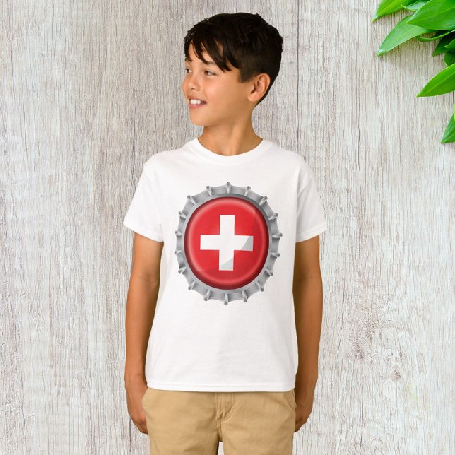 Switzerland Flag Bottle Cap T-Shirt (Creator Uploaded)