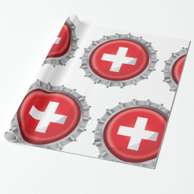 Switzerland Flag Bottle Cap Wrapping Paper (Unrolled)