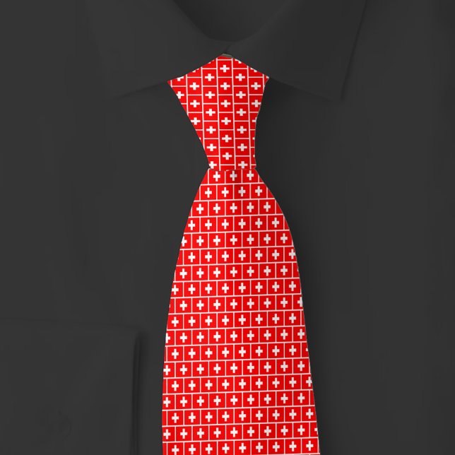 Switzerland Flag Brick Pattern Neck Tie (Creator Uploaded)
