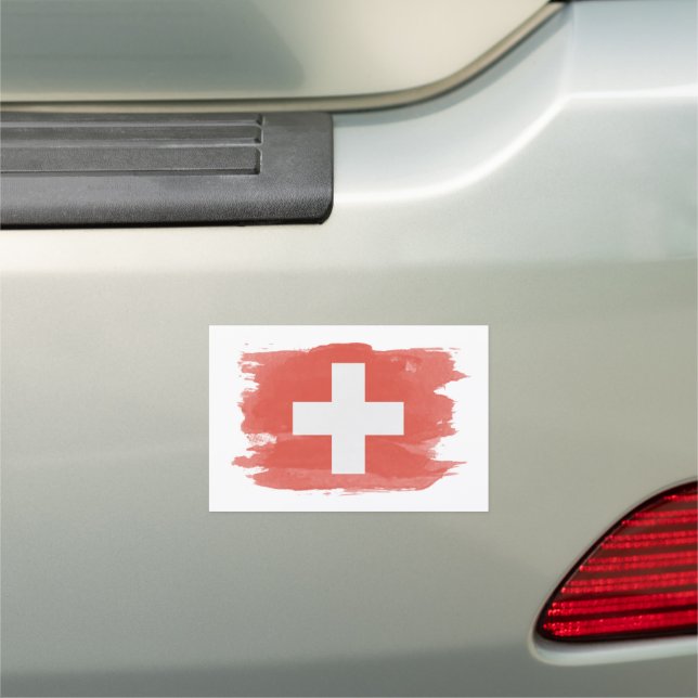 Switzerland flag brush stroke, national flag car magnet (In Situ)