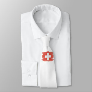 Switzerland flag brush stroke, national flag neck tie