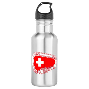 Switzerland Flag Climbing Carabiner Stainless Steel Water Bottle
