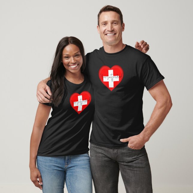 Switzerland Flag Colors Heart T-Shirt (Unisex)