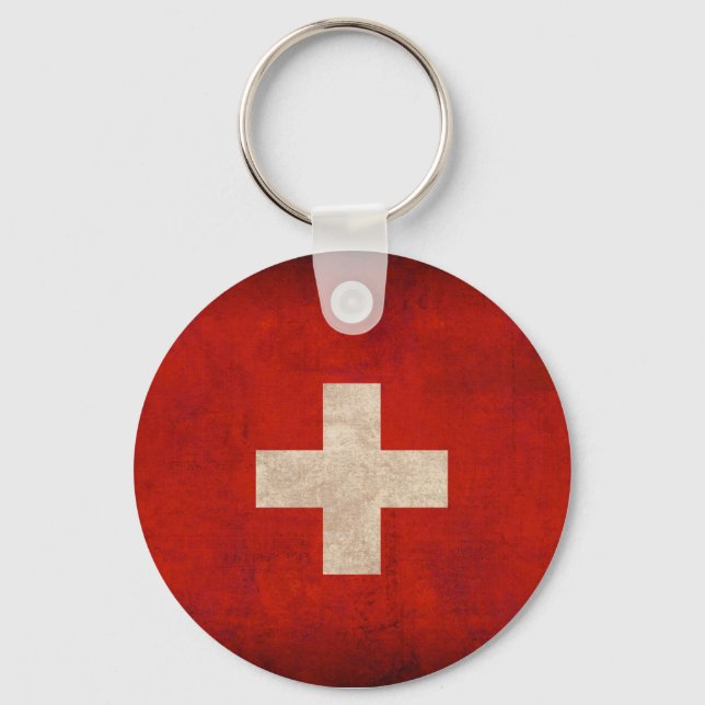 Switzerland Flag Distressed Keychain (Front)
