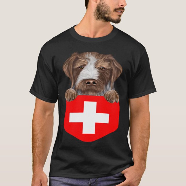 Switzerland Flag German Wirehaired Pointer Dog In  T-Shirt (Front)