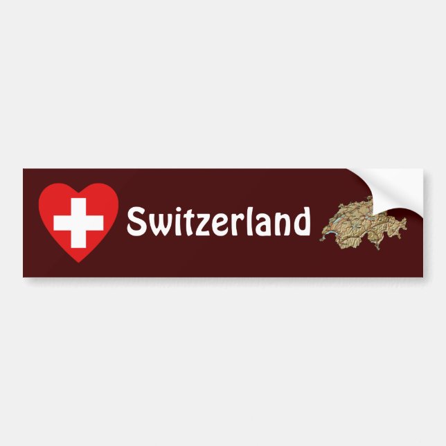 Switzerland Flag Heart + Map Bumper Sticker (Front)