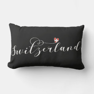 Switzerland Flag Heart, Swiss Lumbar Pillow