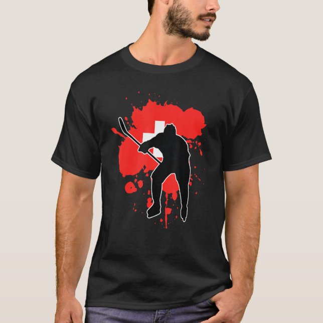 Switzerland Flag Hockey Player  Swiss Ice Hockey T-Shirt (Front)