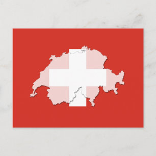 Switzerland flag map outline postcard