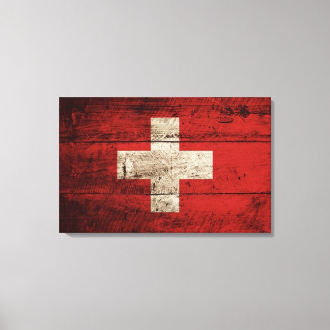 Switzerland Flag on Old Wood Grain Canvas Print (Front)
