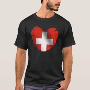 Switzerland Flag On Shape Of Heart Swiss Switzerla T-Shirt