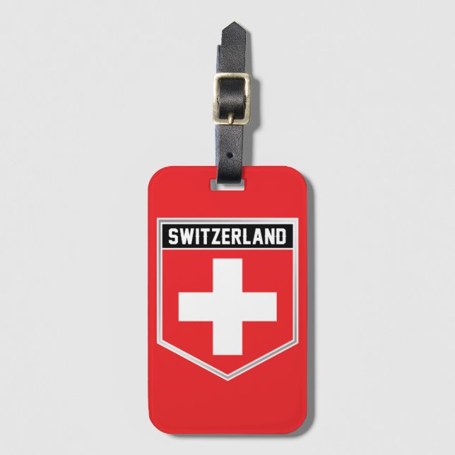 Switzerland Flag Shield Luggage Tag (Front Vertical)