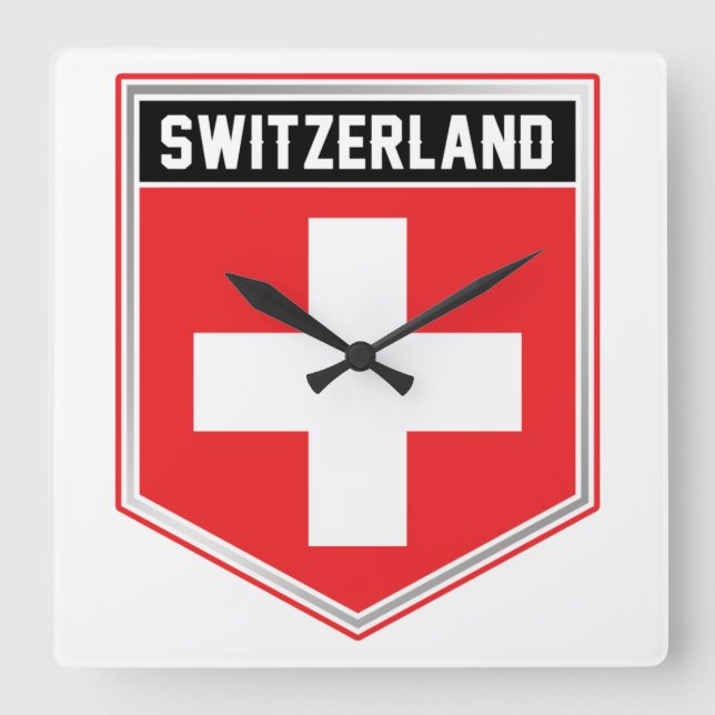 Switzerland Flag Shield Square Wall Clock (Front)