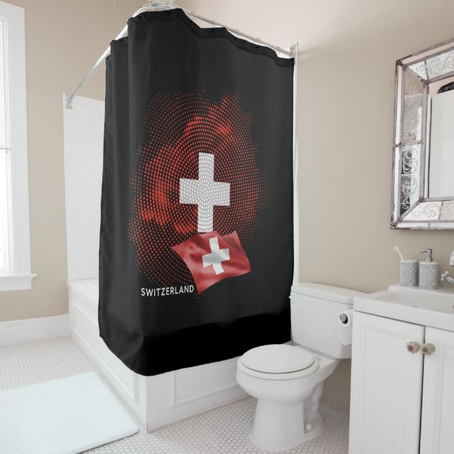 Switzerland flag shower curtain (In Situ)
