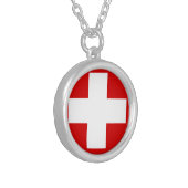 Switzerland Flag Silver Plated Necklace (Front Left)
