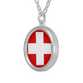 Switzerland Flag Silver Plated Necklace (Front Right)