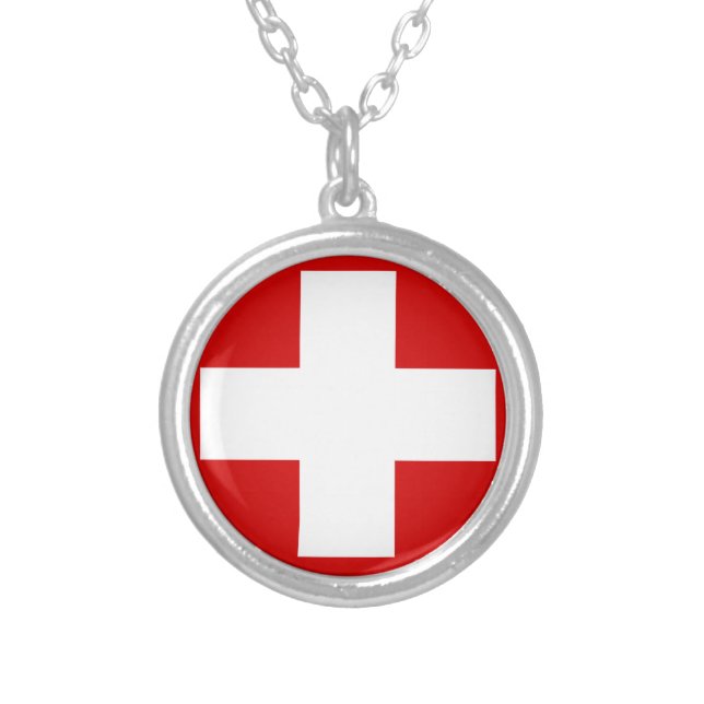Switzerland Flag Silver Plated Necklace (Front)