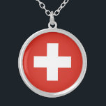 Switzerland Flag Silver Plated Necklace<br><div class="desc">Patriotic flag of Switzerland.</div>