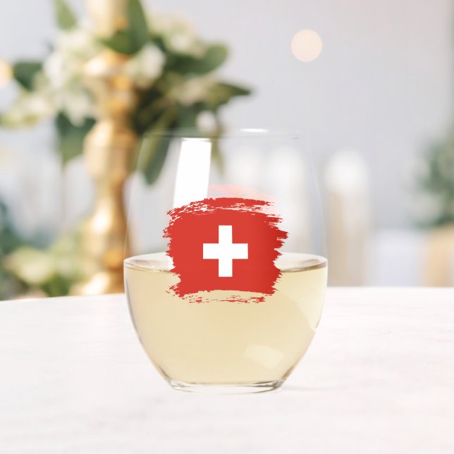 Switzerland flag stemless wine glass (Insitu (Wedding))