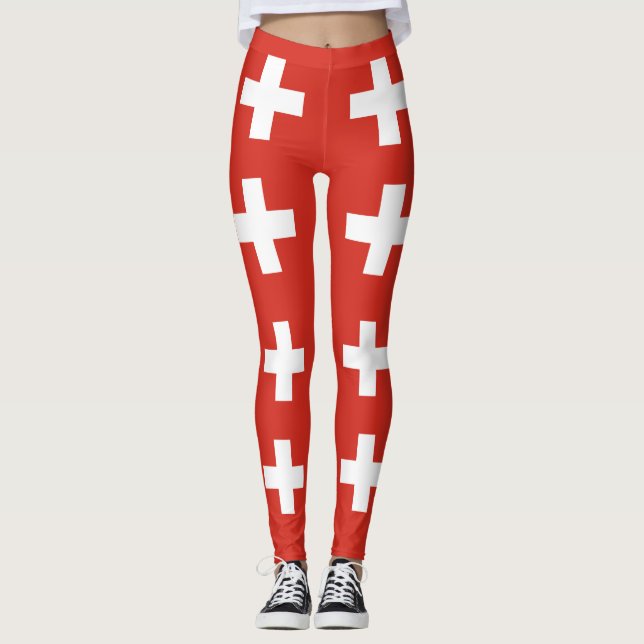 Switzerland flag - white cross leggings (Front)