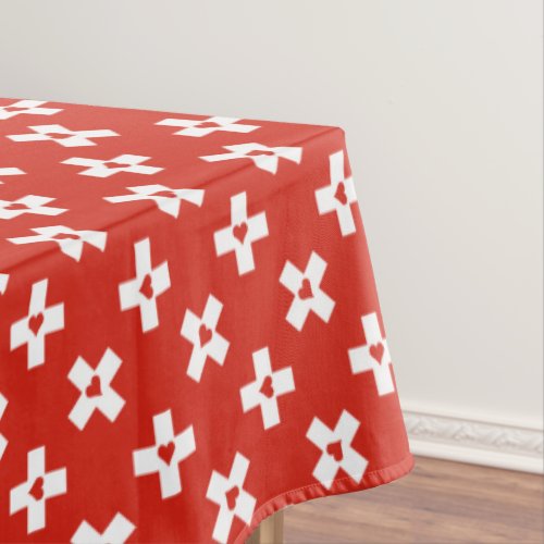 Switzerland Flag with  Heart pattern Tablecloth