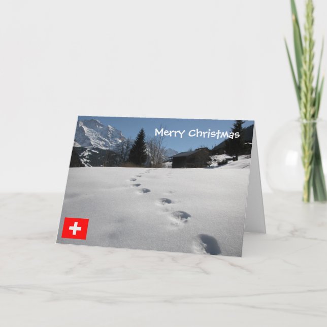 Switzerland, Footprints in the snow Holiday Card (Front)