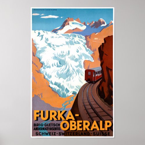 Switzerland Furka Oberalp Vintage Poster Restored