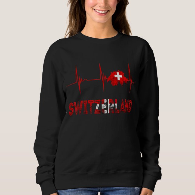 Switzerland Heartbeat EKG Pulse Schweiz Swiss Flag Sweatshirt (Front)